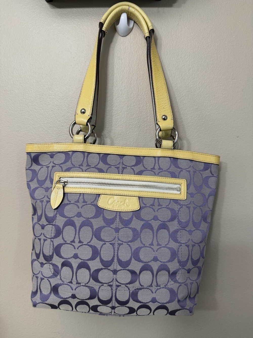 Vintage Coach Lavender Signature Canvas Tote with Yellow Trim#19776E